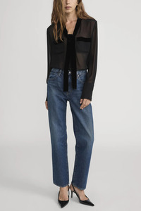 Frame: The Velvet Trim Modern Tie Blouse Black