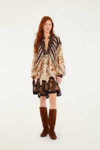 Dresses: Majestic Garden Lace Long Sleeve Mini Dress Sand