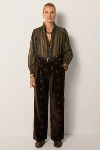 Blouses: Anika Blouse Khaki Stripes
