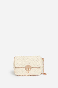 Medium Braided Leather Moon Bag Ivory