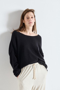Knitwear: Damsville Boatneck Jumper Black