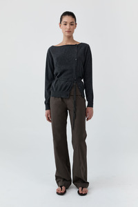 Knitwear: Cashmere Asymm Cardigan Charcoal Melange