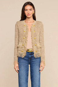Tops: Mireille Fringe Trim Cardigan Natural