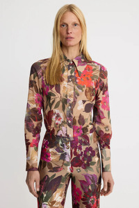 Point Collar Shirt Tan Floral
