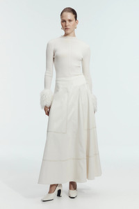 Lotus Vegan Leather Midi Skirt Ivory