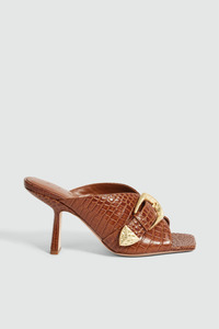 Footwear: Zanthe Open Toe Mule Amber Croc