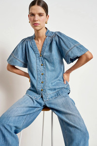 Tops: Magnify Top Mid Wash Denim
