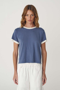 Tops: Rania Contrast Knit Tee Chalk Blue