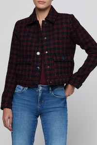 Jackets And Coats: Nyx Crop Jacket Midnight/ Burgundy Tweed