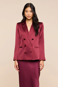 Jackets And Coats: Sena Silk Blazer Merlot Red