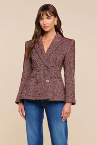 Jackets And Coats: Karima Tweed Blazer Merlot Red/ Ecru Tweed