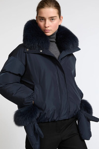 Jackets And Coats: Short Technical Down Jacket Navy