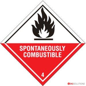 Class Labels: Class 4.2 Spontaneously Combustible Labels – 100mm x 100mm | Roll of 500