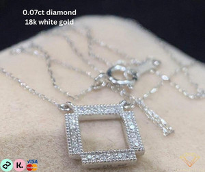 0.07ct Diamond 18k White Gold Dainty Square Necklace Diamante NZ