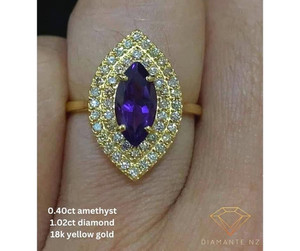 Products: 0.40ct Amethyst 1.02ct Diamond 18k Yellow Gold Diamante NZ