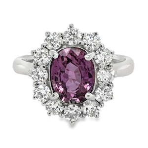 18ct White Gold Pink Sapphire & Diamond Halo Ring SA=1.17ct DI=0.95ct