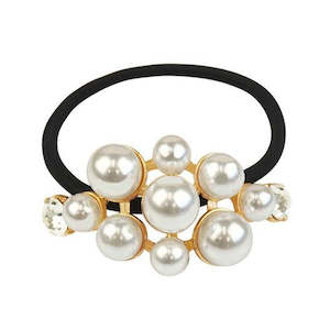 Dansk Smykkekunst: Faux Pearl Gold Ion Plated 6Cm Hair Elastic