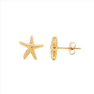 Stainless Steel Starfish Stud Earrings, Gold Ip Plated