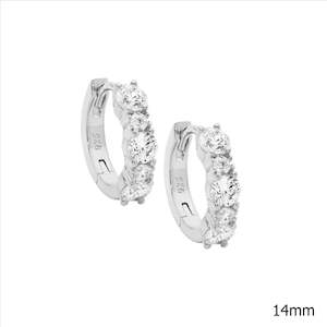 Ellani: Sterling Silver 14Mm Hoop Earrings W/ 2 & 3.5Mm Wh Cz