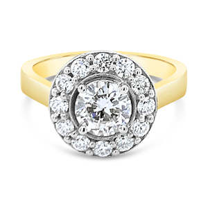 Mantovani: 18ct Yellow Gold & Platinum Halo Ring 1.00ct Centre 1.50ct TDW