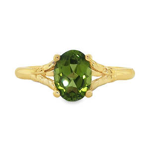 10ct Yellow Gold Oval Peridot (8x6mm) Infinity Ring