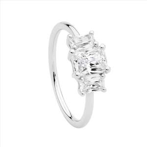 Rings: Sterling Silver 3 X Wh Cz Radiant Cut Ring