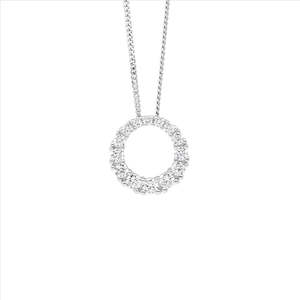 Pendants Necklaces: Sterling Silver Gradual Wh Cz 13Mm Circle Pendant