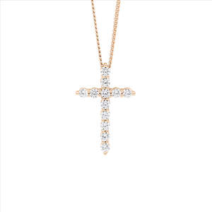 Sterling Silver Wh Cz 19Mm Cross Slider Pendant W/Rose Gold Plating