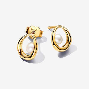 Earrings: Organically Shaped Oval & Treated Freshwater Cultured Pearl Stud Earrings