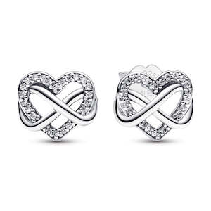 Earrings: Infinity Heart Sterling Silver Stud Earrings With Clear Cubic Zirconia