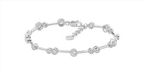 Bracelets: Sterling Silver Bezel Set Wh Cz Bar Bracelet W/Ext Chain