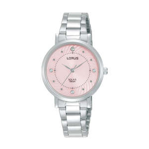 Ladies Solar Light Pink Sunray Dial Watch
