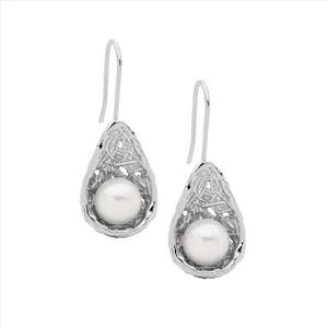 Sterling Silver Freshwater Pearl In Weave Basket Earrings