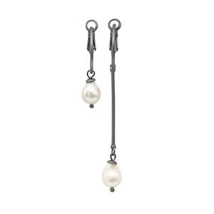 Pearl Jewellery: Audrey Hematite Freshwater Pearl 7Cm Earrings