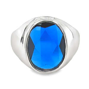 Sterling Silver Synthetic Blue 16x12mm Oval Signet Ring