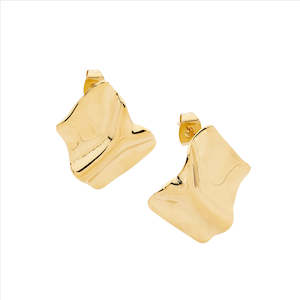 Stainless Steel Crease Rectangle Stud Earrings, Gold Ip Plated