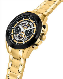 Maserati: Maserati Traguardo 45mm Chronograph Black & Yellow Gold