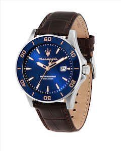Maserati: Maserati Competizione 43mm Blue Dial Brown Strap