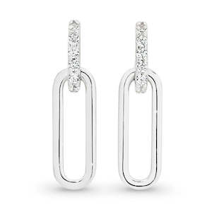 Silver Link Drop Earrings With Cz