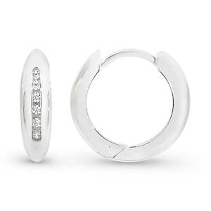 Valentines Day: Silver Round Huggie Earrings With Cz