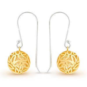 Valentines Day: Yellow Gold Plated Filigree Petal Globe Drop Earrings