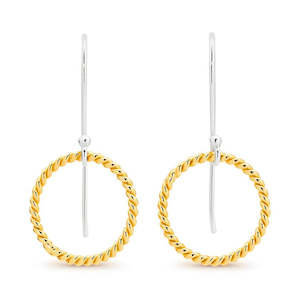 Yellow Gold Plated Rope Circle Drop Earrings
