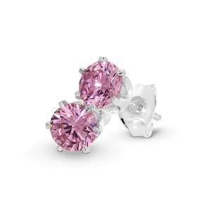 Silver Pink Cz Stud Earrings