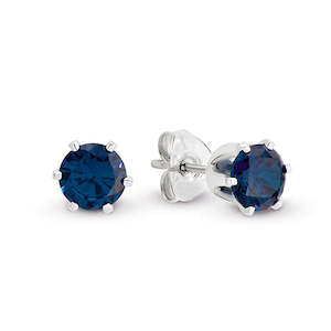 Sterling Silver Blue Cz Stud Earrings