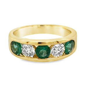 Coloured Stone Rings 1: 9ct Yellow Gold Emerald & Diamond Channel Set Ring E=0.83ct D=0.61ct