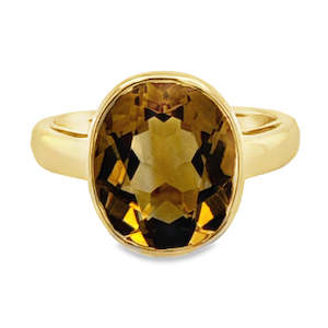 Coloured Stone Rings 1: 9ct Yellow Gold Oval Rubover Set Citrine