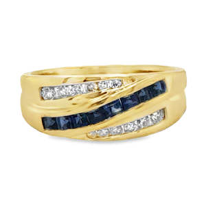Coloured Stone Rings 1: 9ct Yellow Gold Sapphire & Diamond Dress Ring SA=0.60ct DI=0.25ct
