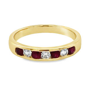 9ct Yellow Gold Ruby & Diamond Channel Set Ring