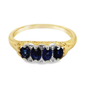 Coloured Stone Rings 1: 9ct Yellow Gold Ceylon Sapphire & Diamond Ring