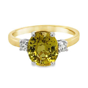 Coloured Stone Rings 1: 18ct Yellow/White Gold Yellow Sapphire & Diamond Ring SA=3.00ct DI=0.17ct